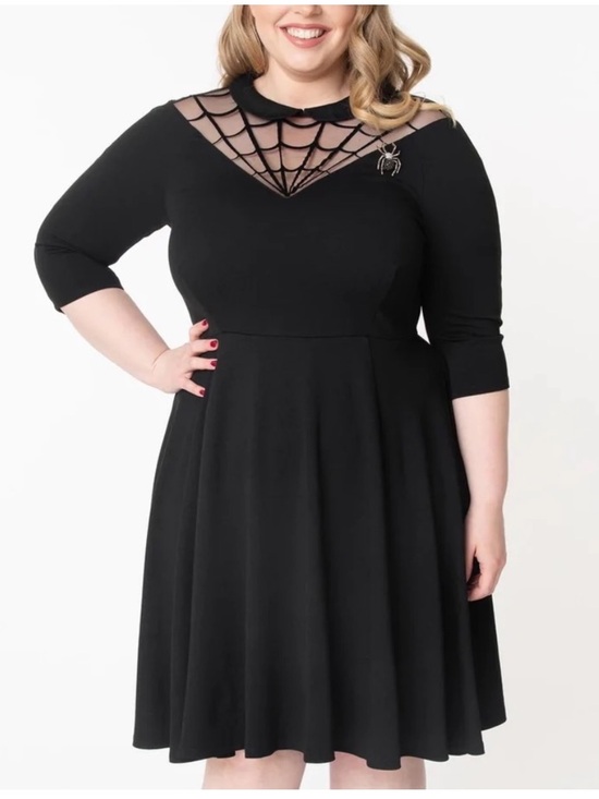 Unique Vintage Dresses & Skirts - Unique Vintage black endora fit and flare spiderweb mesh dress womens M